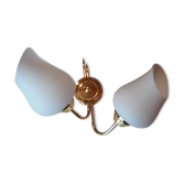 Applique double en métal doré et opaline années 60