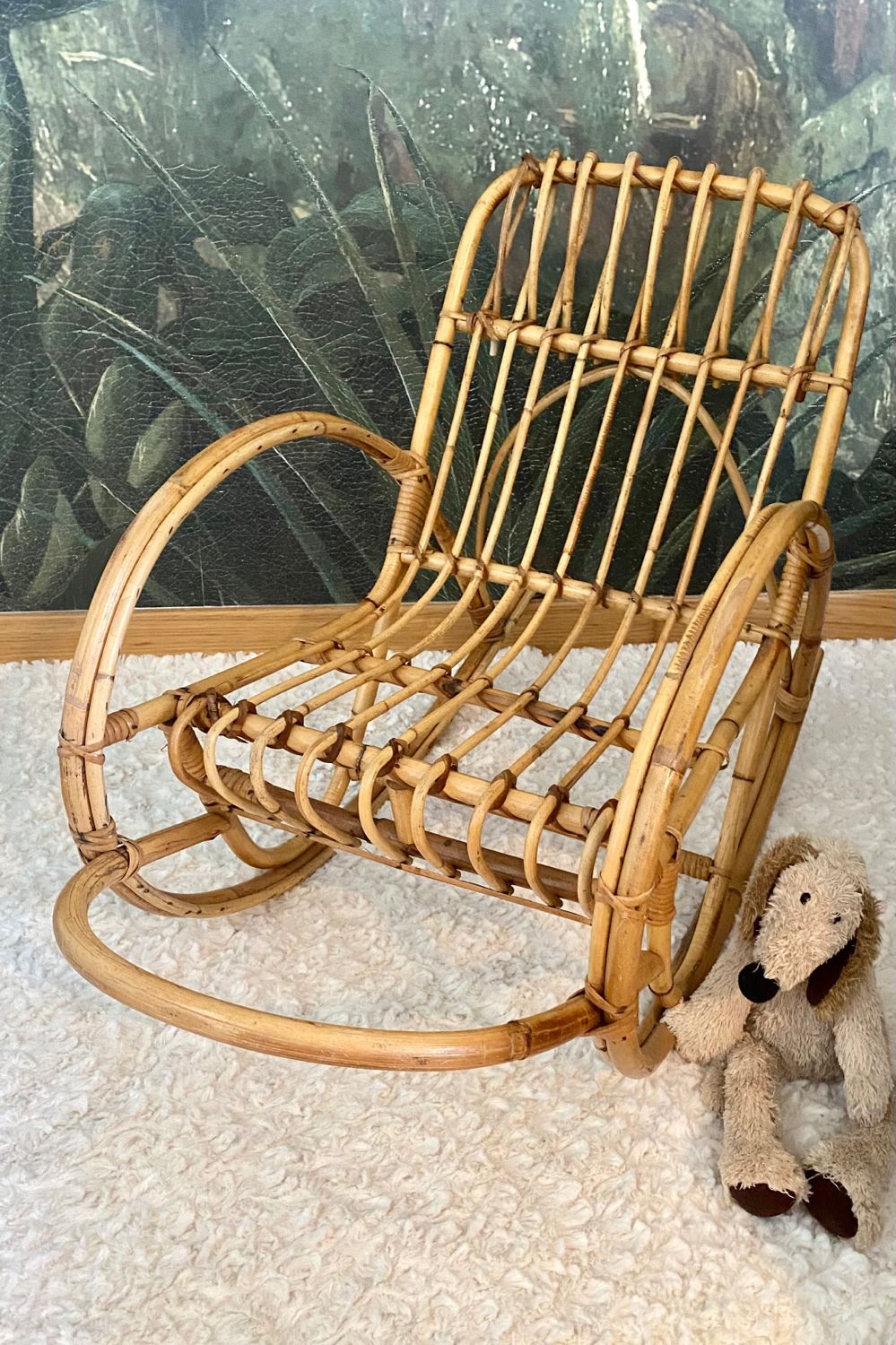 Rocking chair, vintage children's rocking chair, bamboo rattan armchair