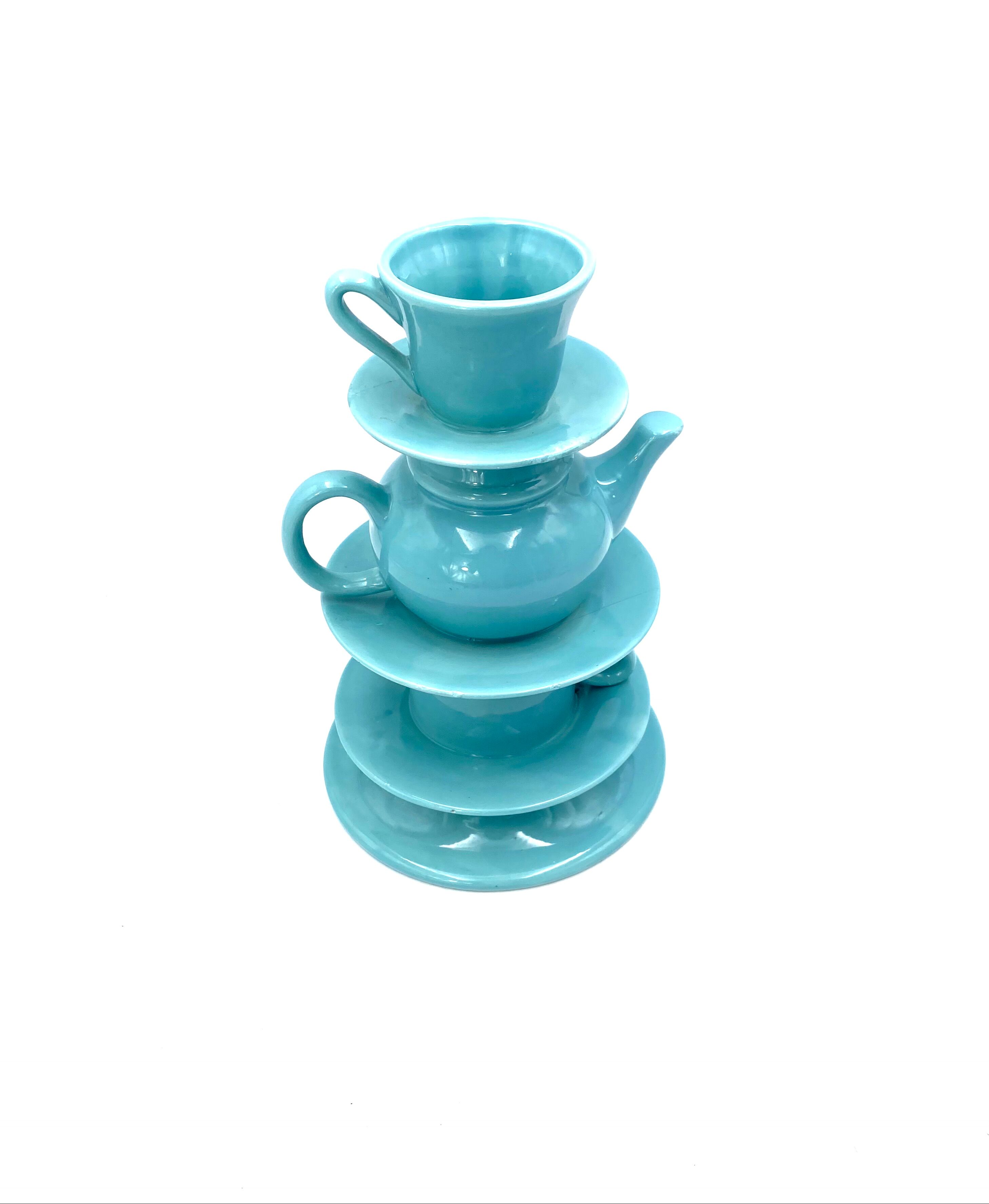 Blue tea cups stack vase, italy 1980s