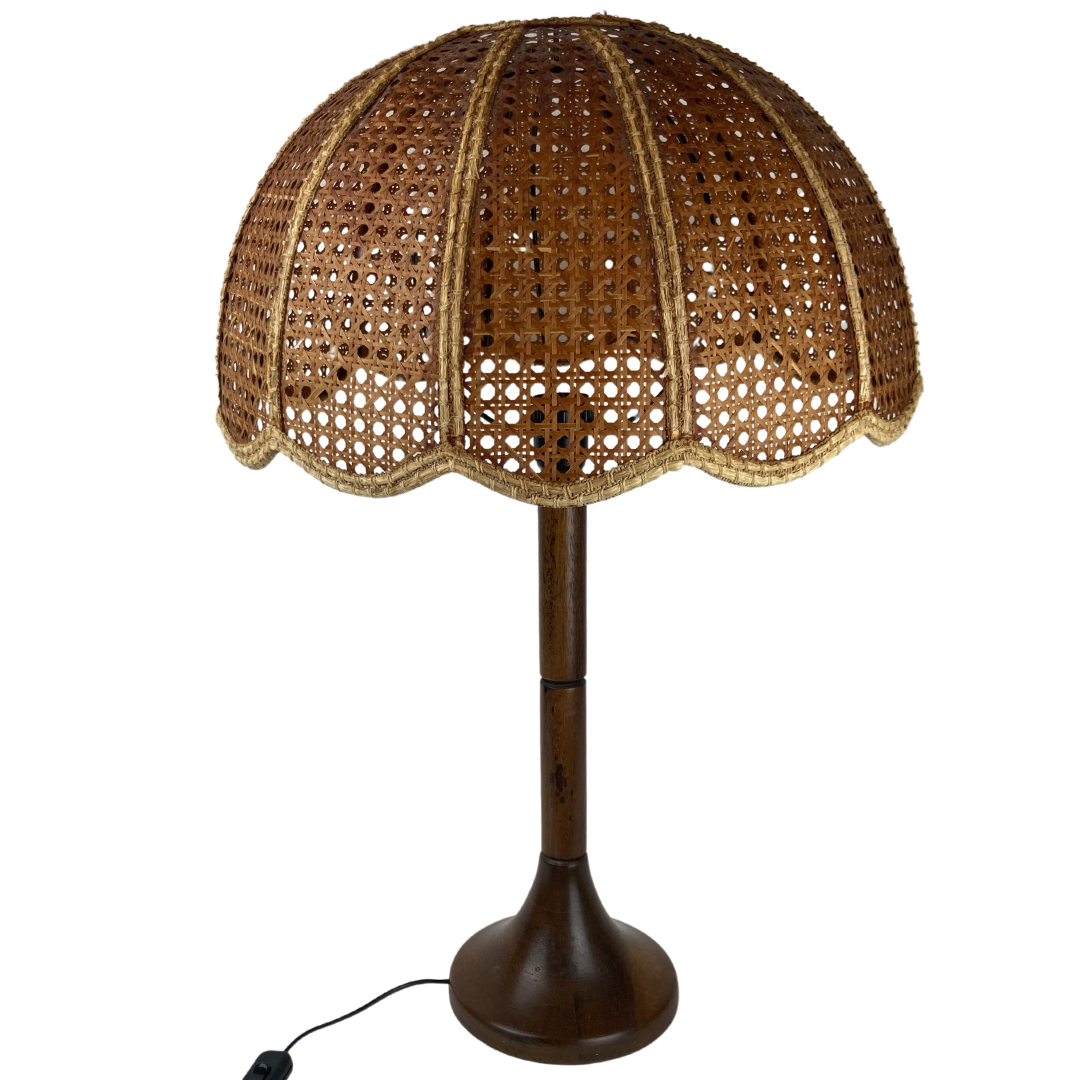 Lampe de table d’abat-jour de champignon en fausse toile de bambou, années 1960