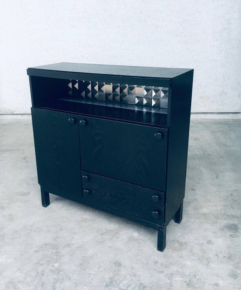Brutalist Black Ebonised Dry Bar Cabinet, Belgium, 1970s