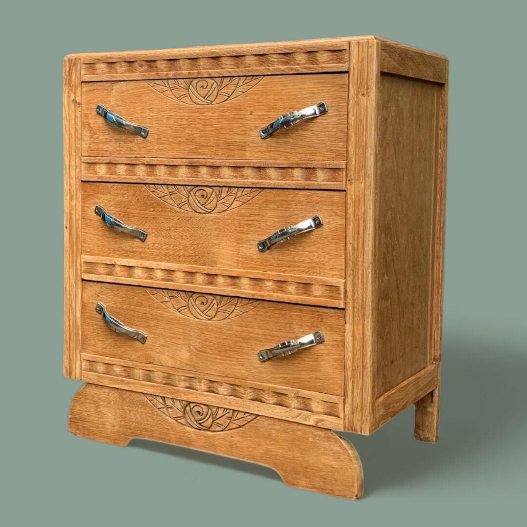 1930s Art Deco chest of drawers in raw wood