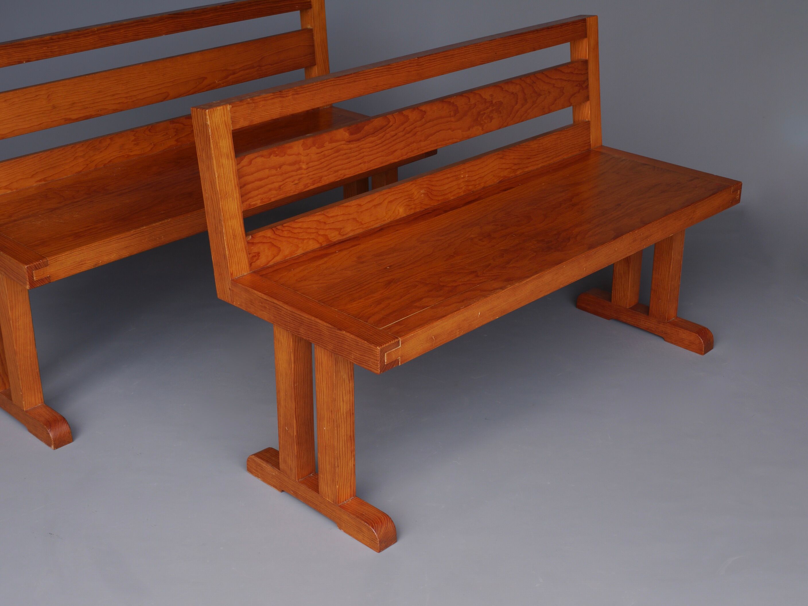 Pair of vintage scandinavian pine benches, 1970s