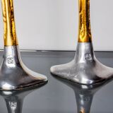 Pair of Brutalist candlesticks by David Marshall, bronze and aluminum, Spain, 1970