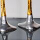 Pair of Brutalist candlesticks by David Marshall, bronze and aluminum, Spain, 1970