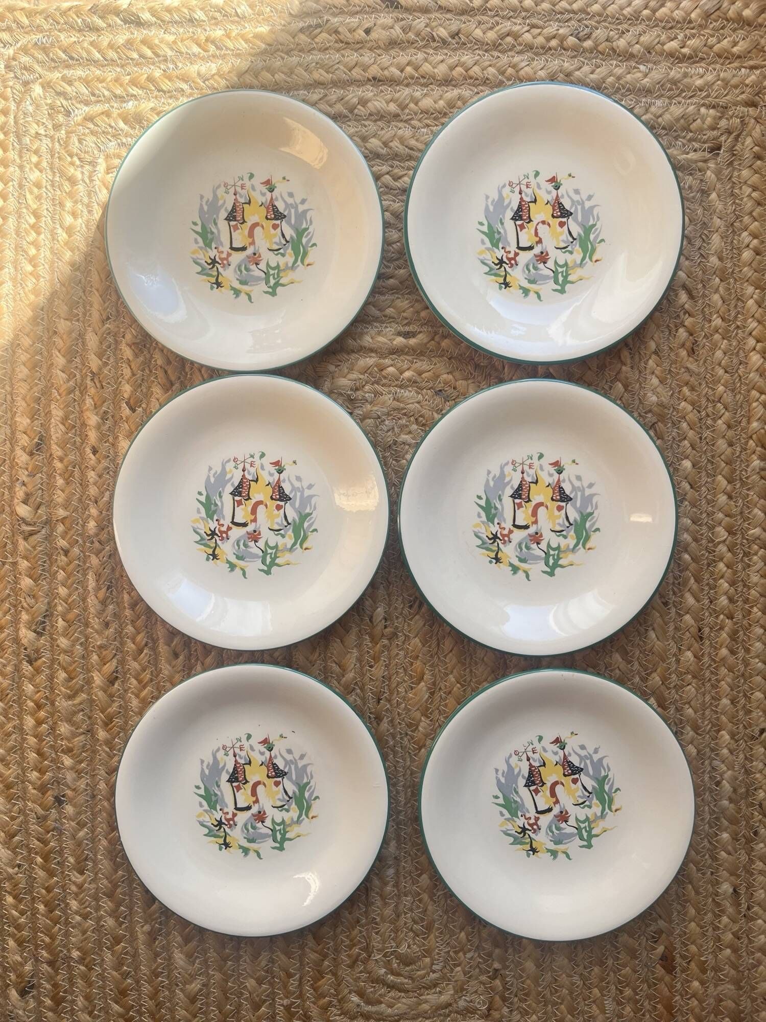 6 assiettes à dessert Salins motifs style Lurçat