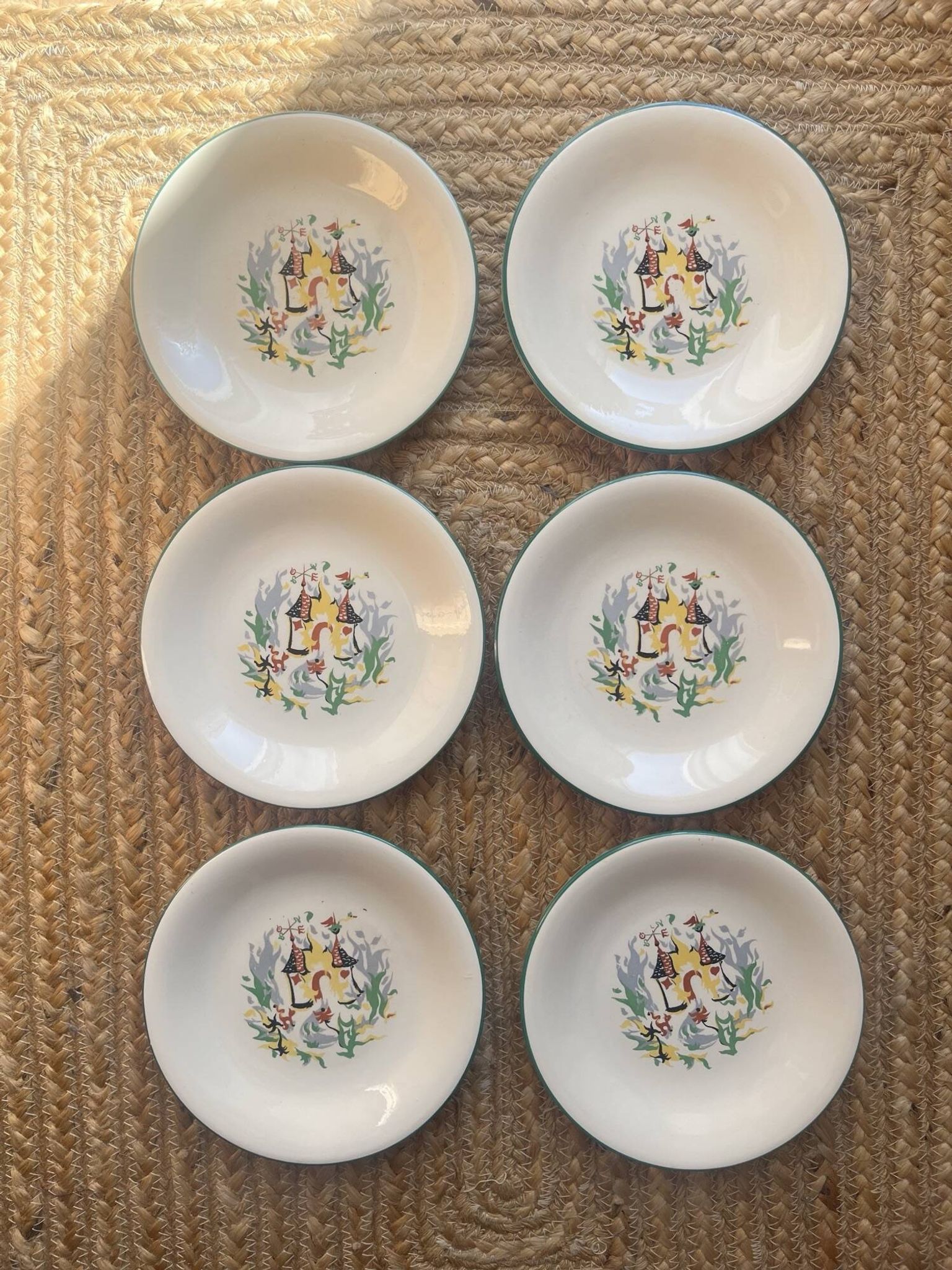 6 assiettes à dessert Salins motifs style Lurçat
