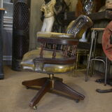 Rotating office chair in mahogany and upholstered leather, from the 1960s