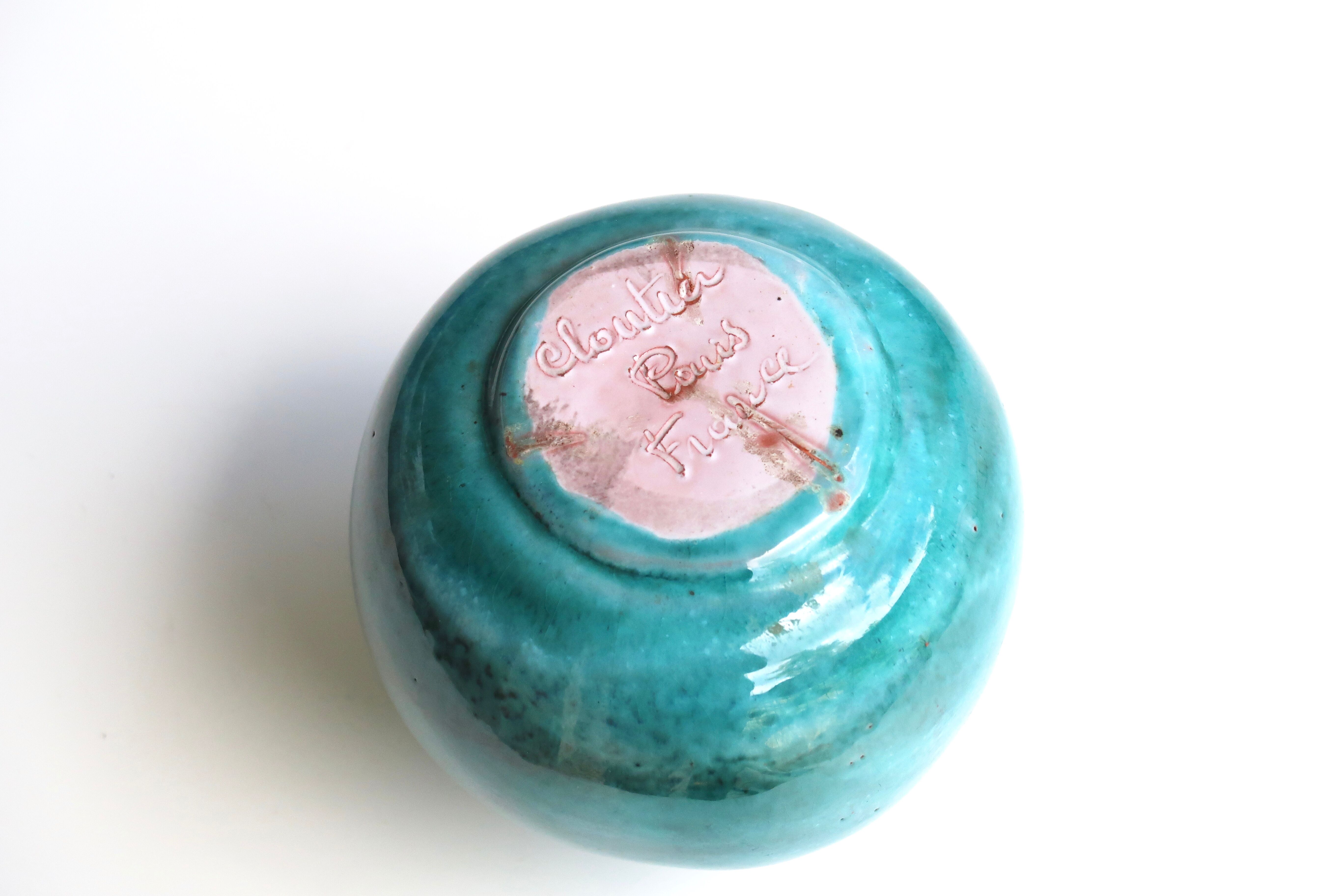 Blue ceramic vase by Jean and Robert Cloutier, 70s