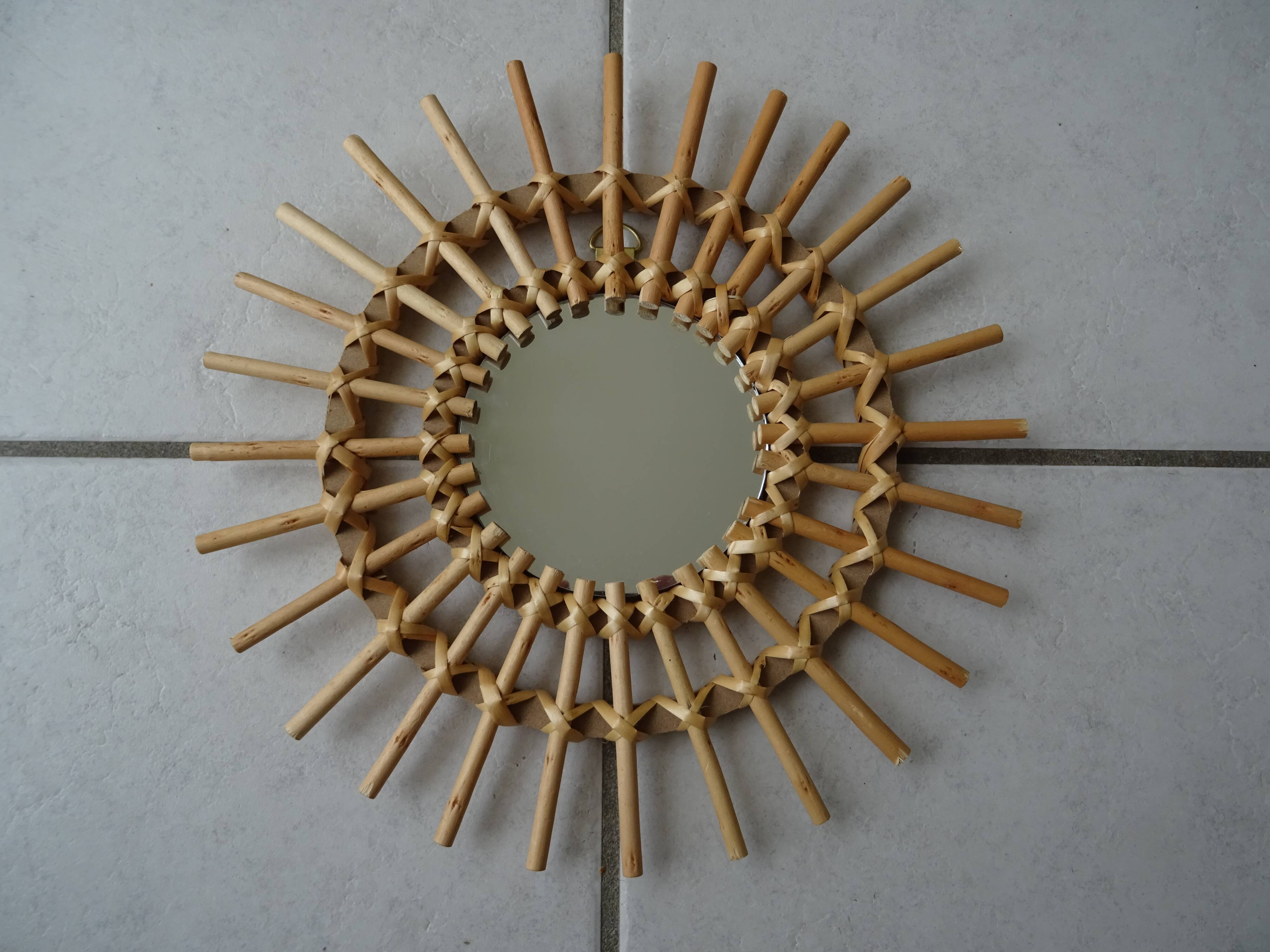 Vintage sun rattan mirror