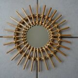 Vintage sun rattan mirror