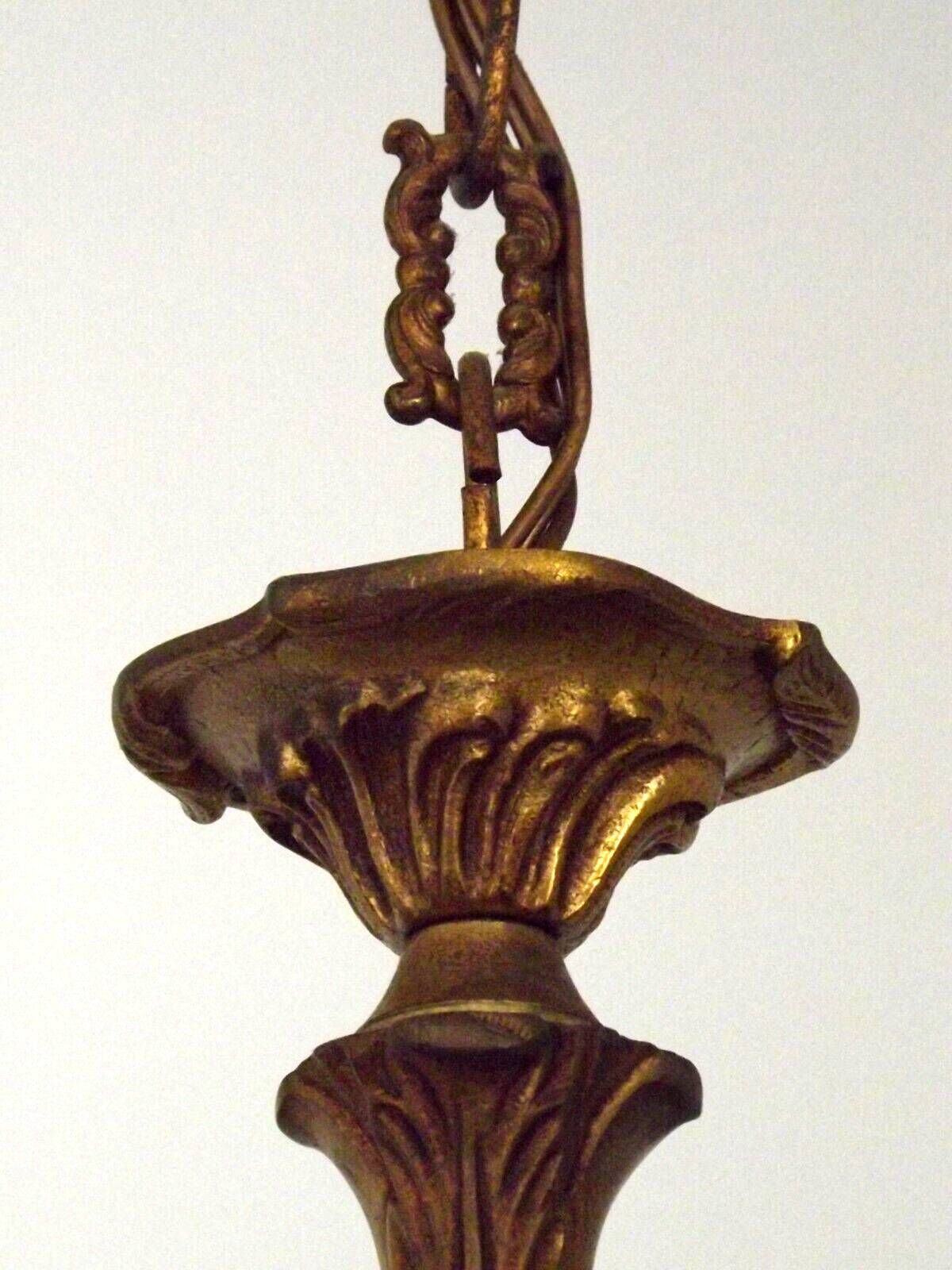 French Vintage Traditional Bronze 6 Light Chandelier Acanthus Leaf Detail 4565