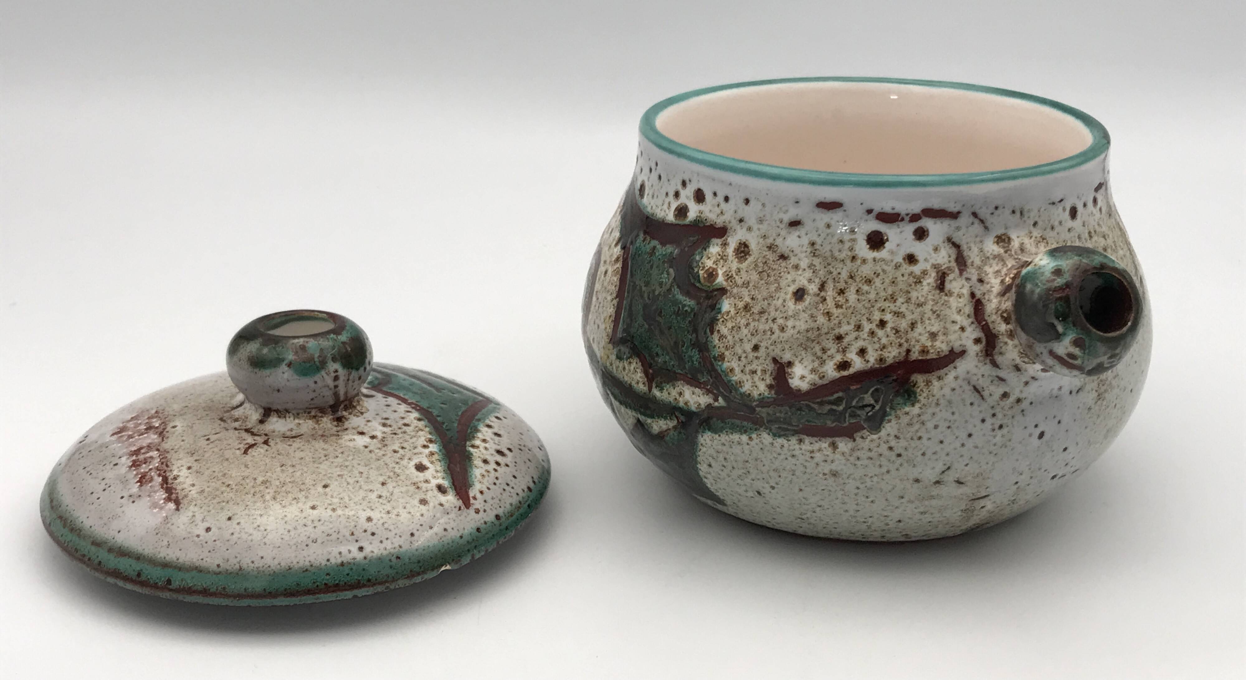 Vintage candy jar in enameled ceramic from Vallauris with thistle decoration