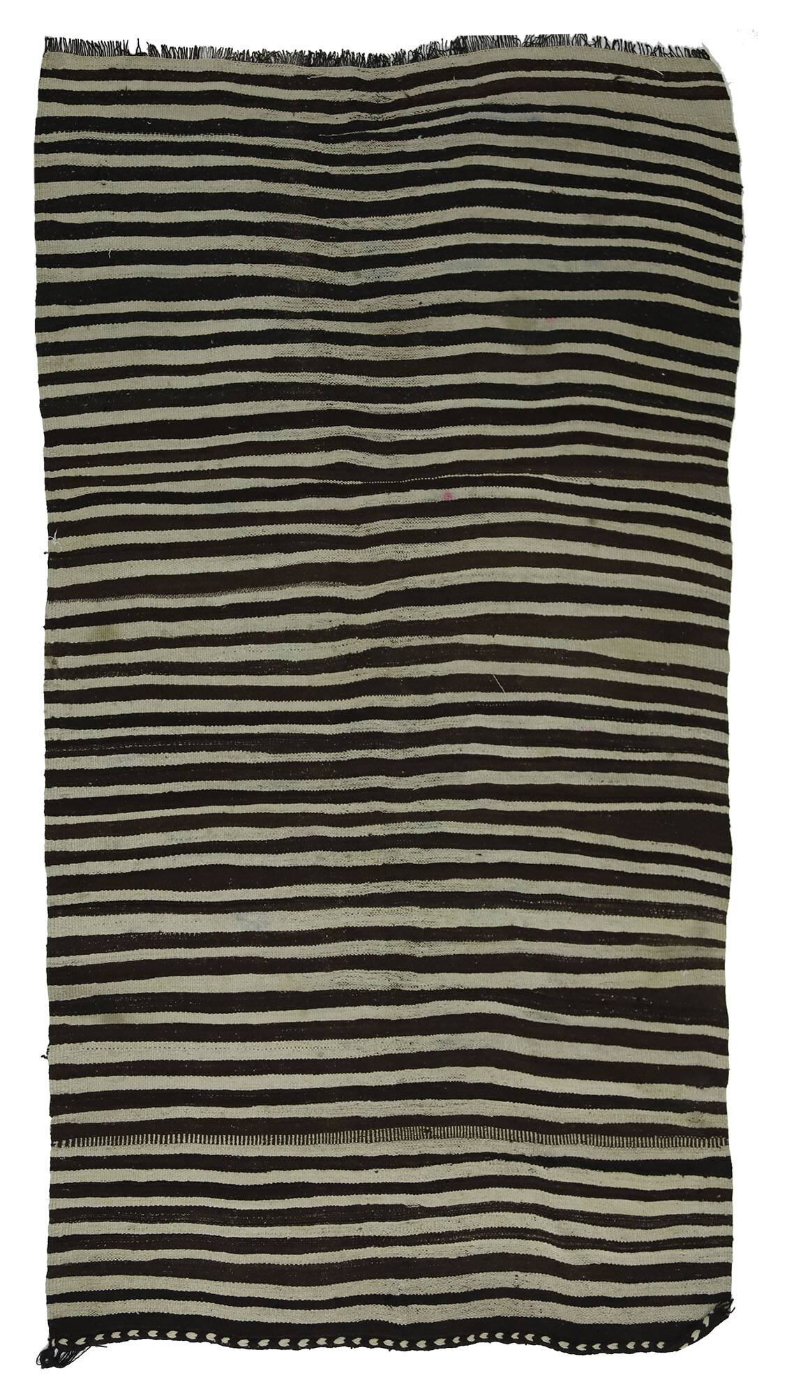 Turkish Kilim Konya Vintage 154x260 cm Beige Black Stripes