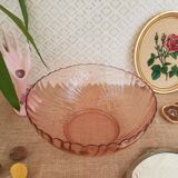 Ensemble saladier et 6 coupelles verre torsadé rosaline Arcoroc vintage