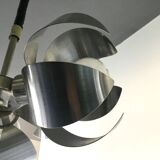 Space-age pendant lamp with 3 stainless steel lights and brushed aluminum adjustable in height - design 1970