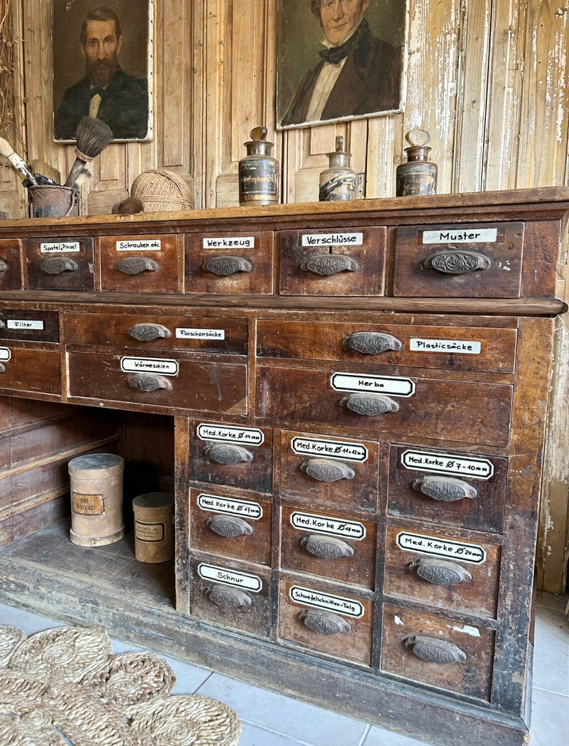 Exceptional antique apothecary workbench.