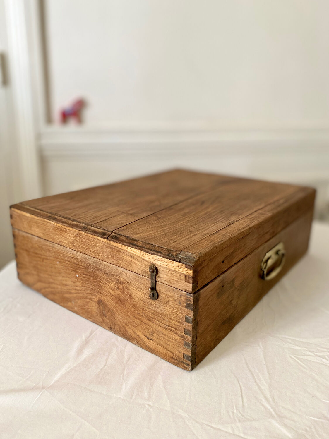 Wooden storage chest old vintage tool box