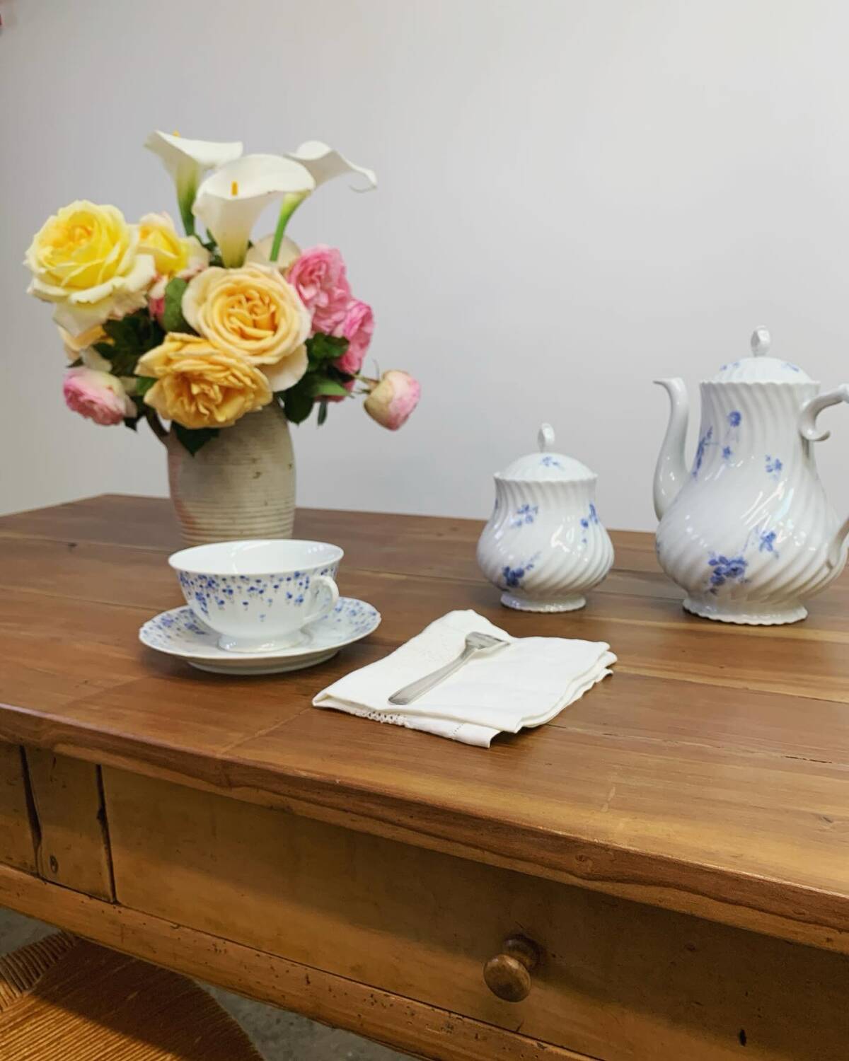 Old walnut farm table with pulls