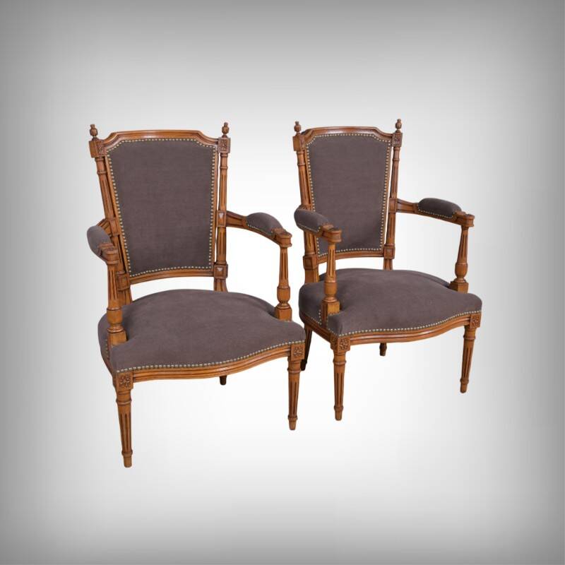 Pair of stained beech armchairs, Louis XVI style – 1950