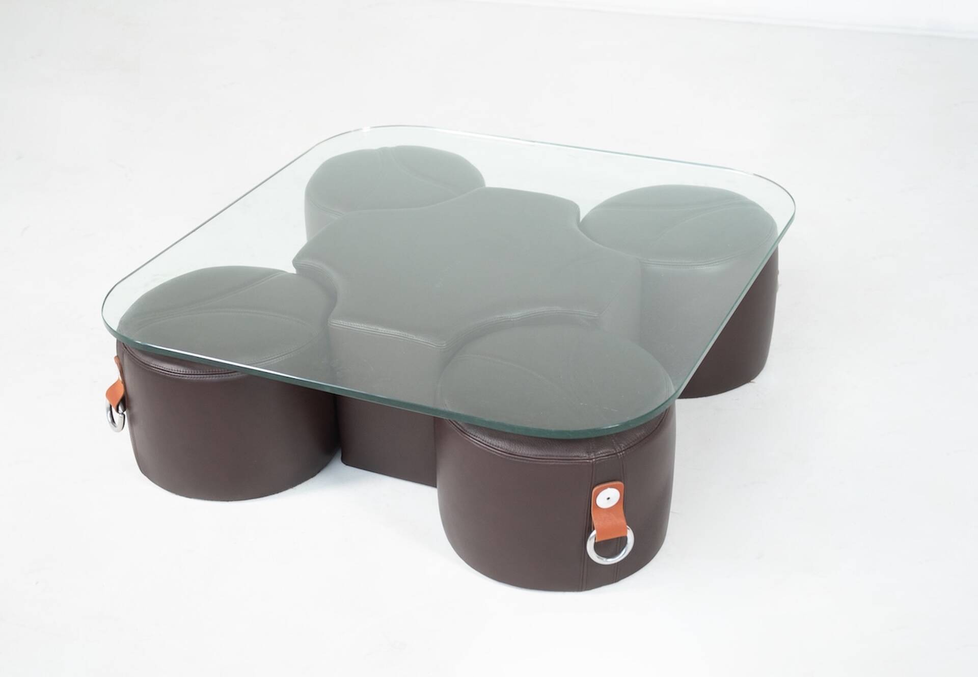 Coffee Table and 4 Stools by Guido Faleschini, Leather, 1970s