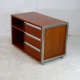 Storage unit by Henri Lesêtre & Claude Gaillard, solid wood, polished steel. France, circa 1970