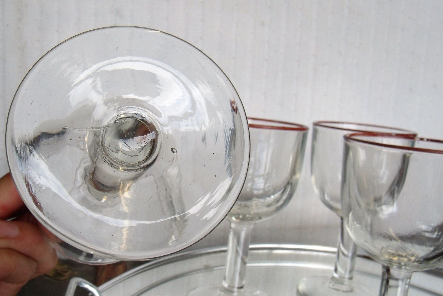 Lot of 6 old Bistro nineteenth ball glasses thick blown