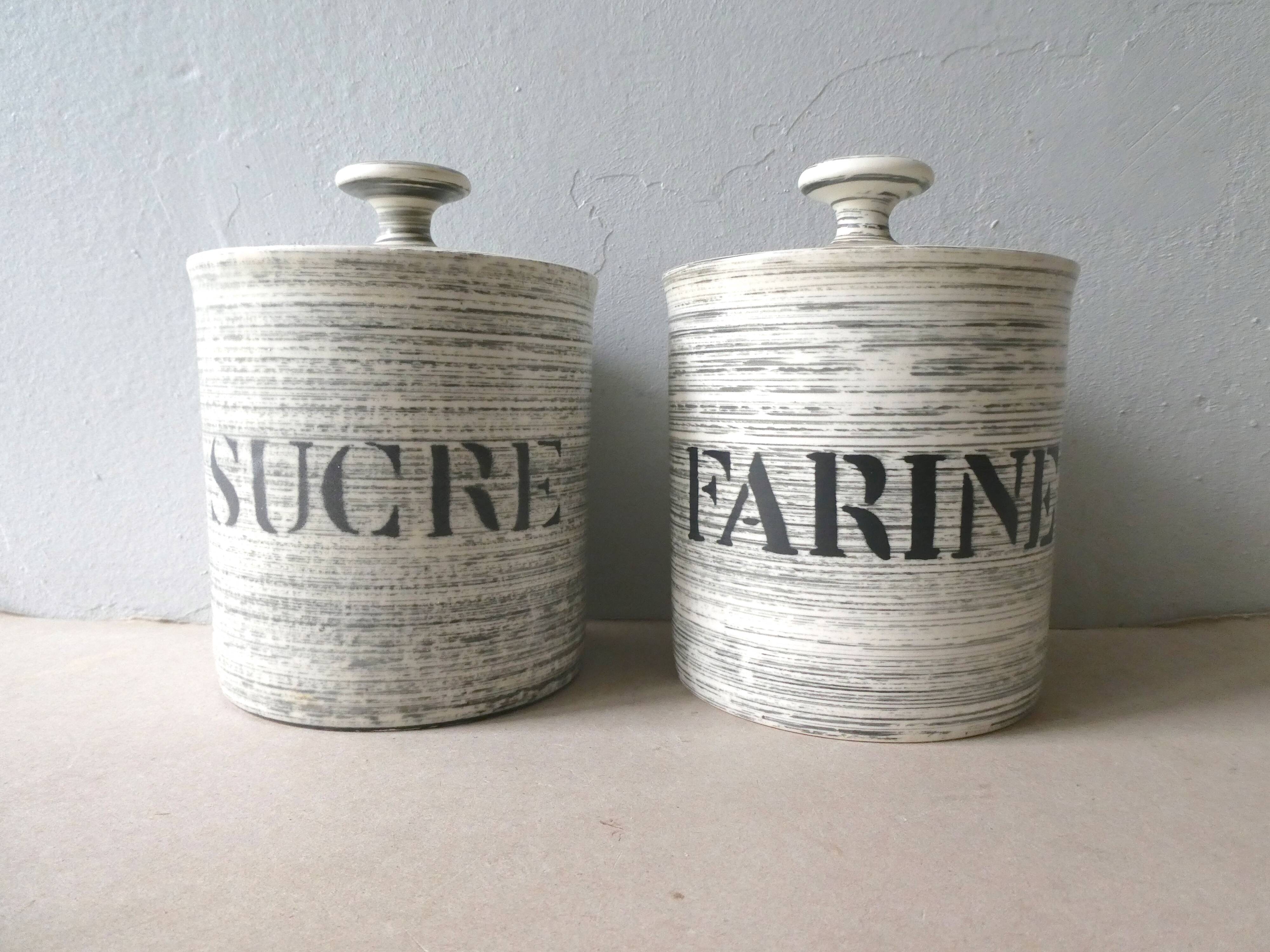 Set of 2 ceramic kitchen pots, Salins, 1950s
