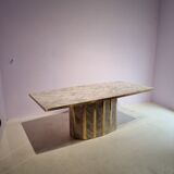 Table à manger en marbre et en laiton avec surface enmarbre