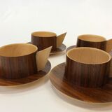 Vintage wooden cups and saucers in teak