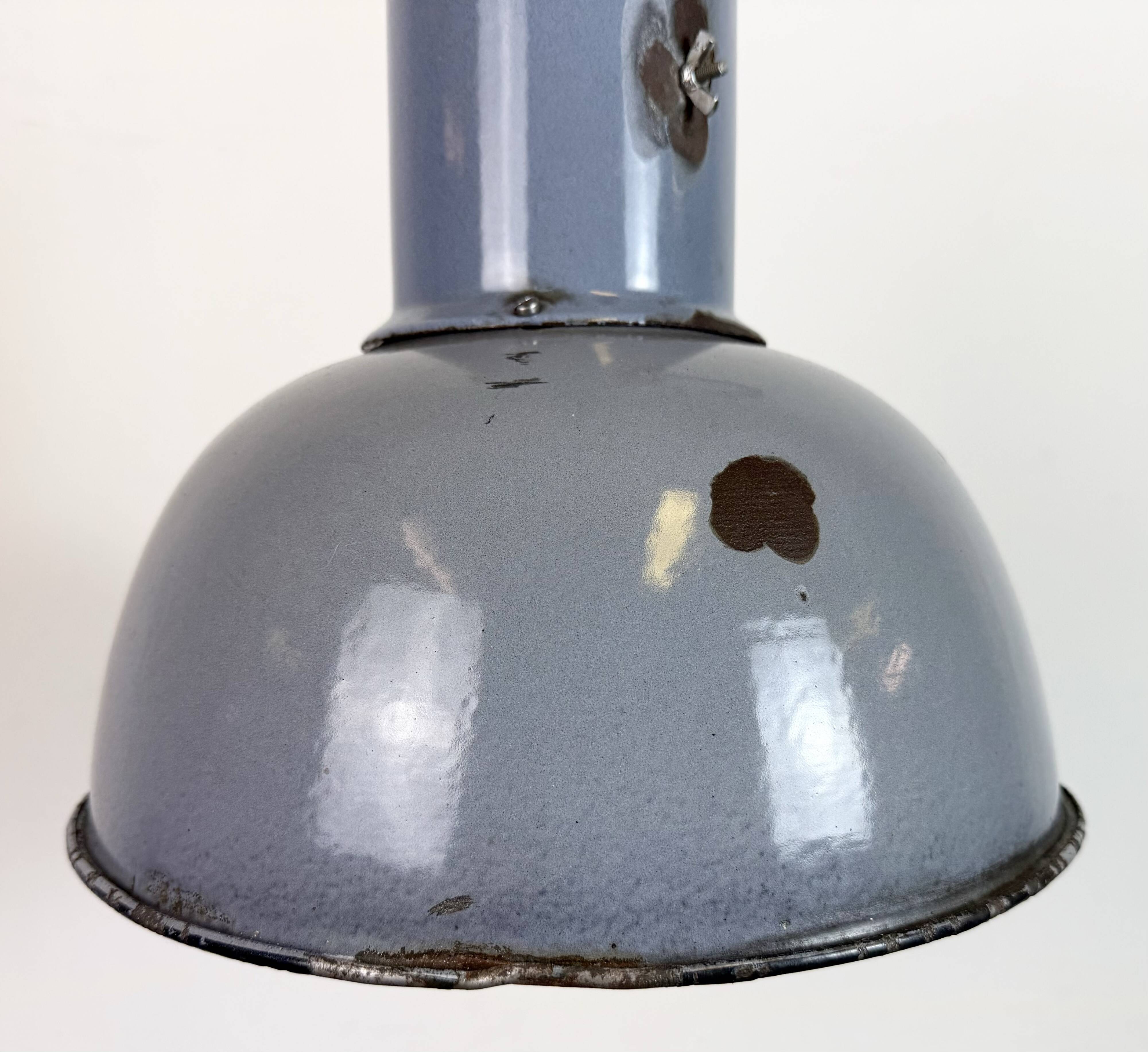 Industrial Grey Enamel Bauhaus Pendant Lamp, 1930s