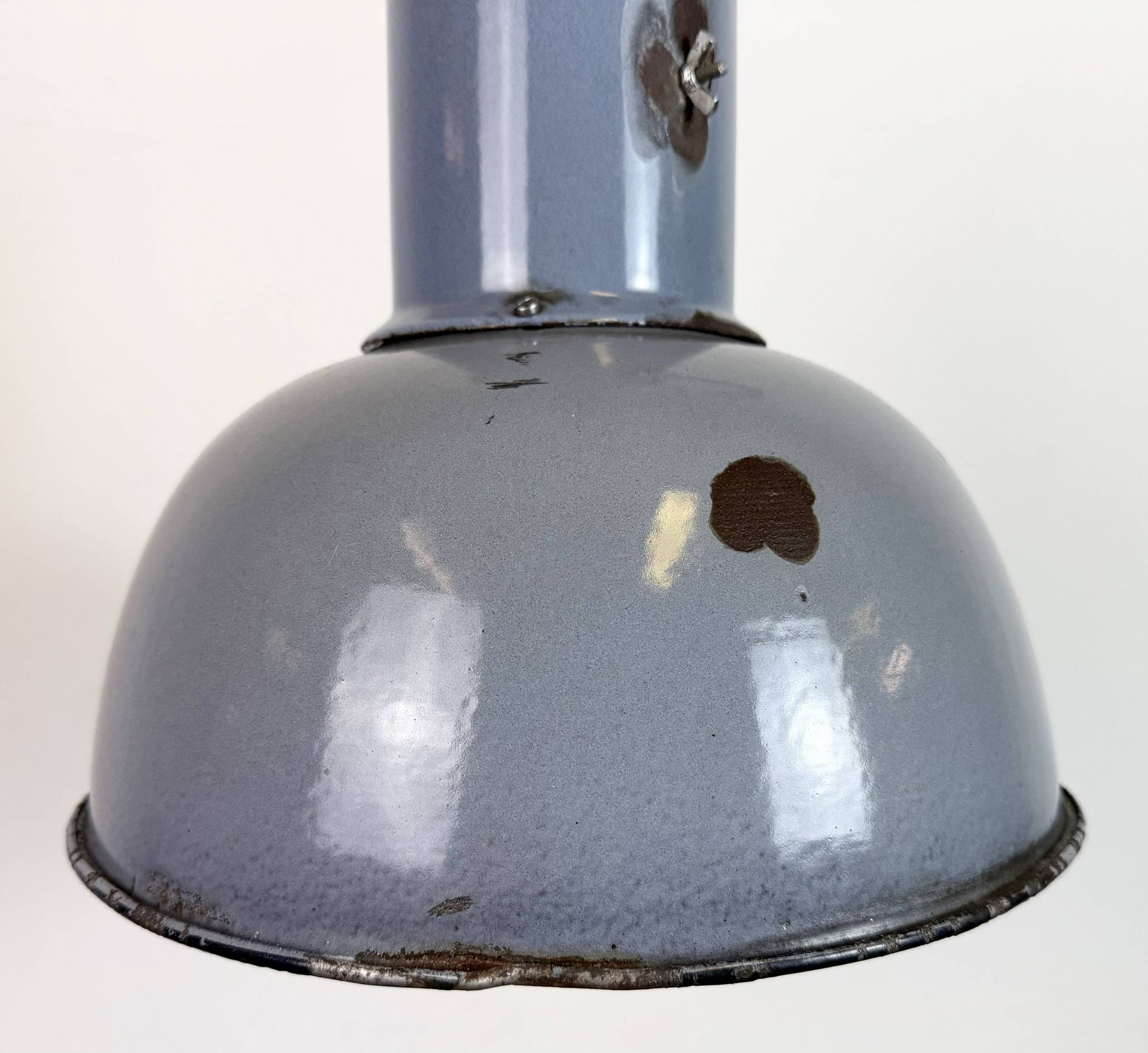 Industrial Grey Enamel Bauhaus Pendant Lamp, 1930s