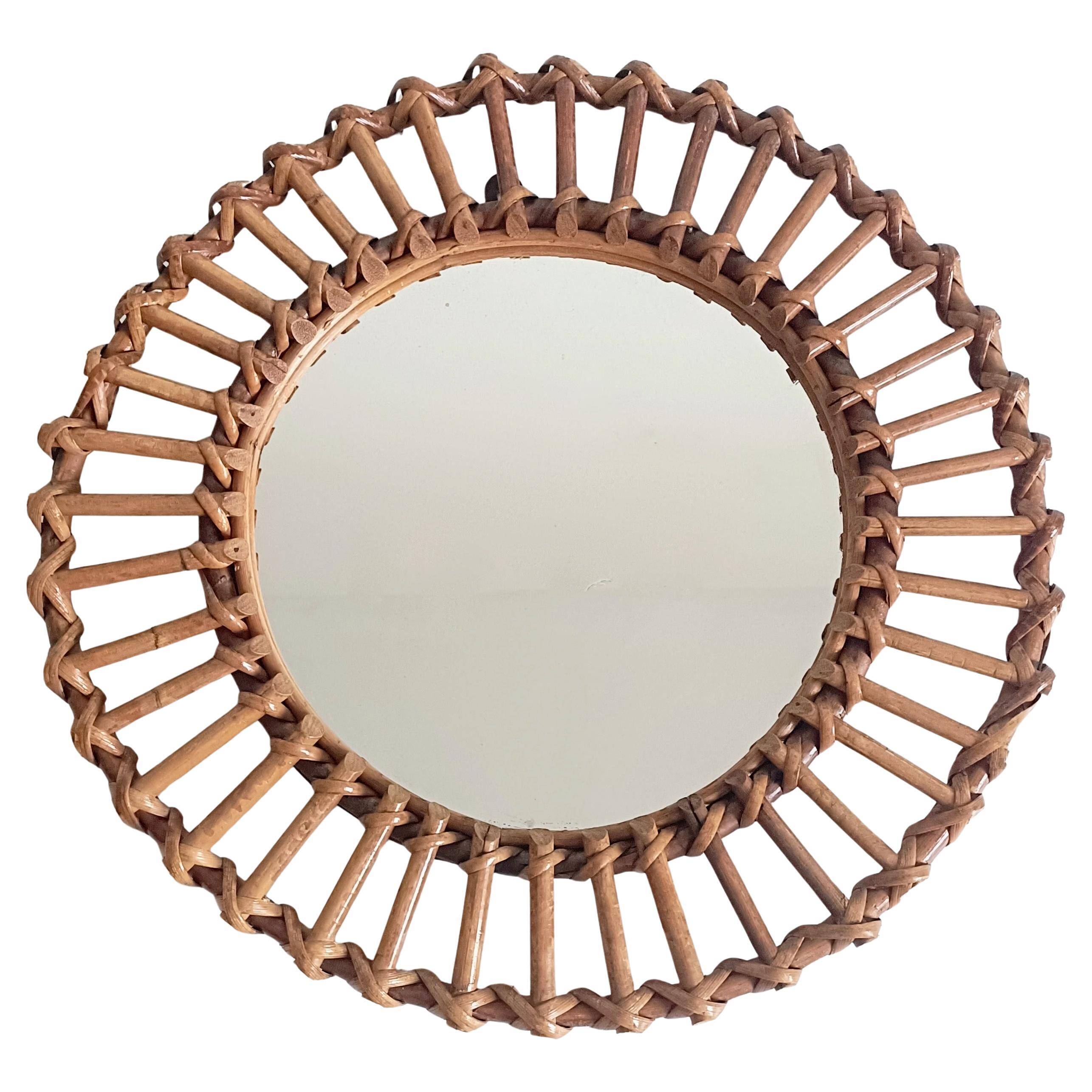 Mid-Century Bamboo Sunburst Mirror, France, Franco Albini Style, 1950s