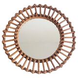 Mid-Century Bamboo Sunburst Mirror, France, Franco Albini Style, 1950s