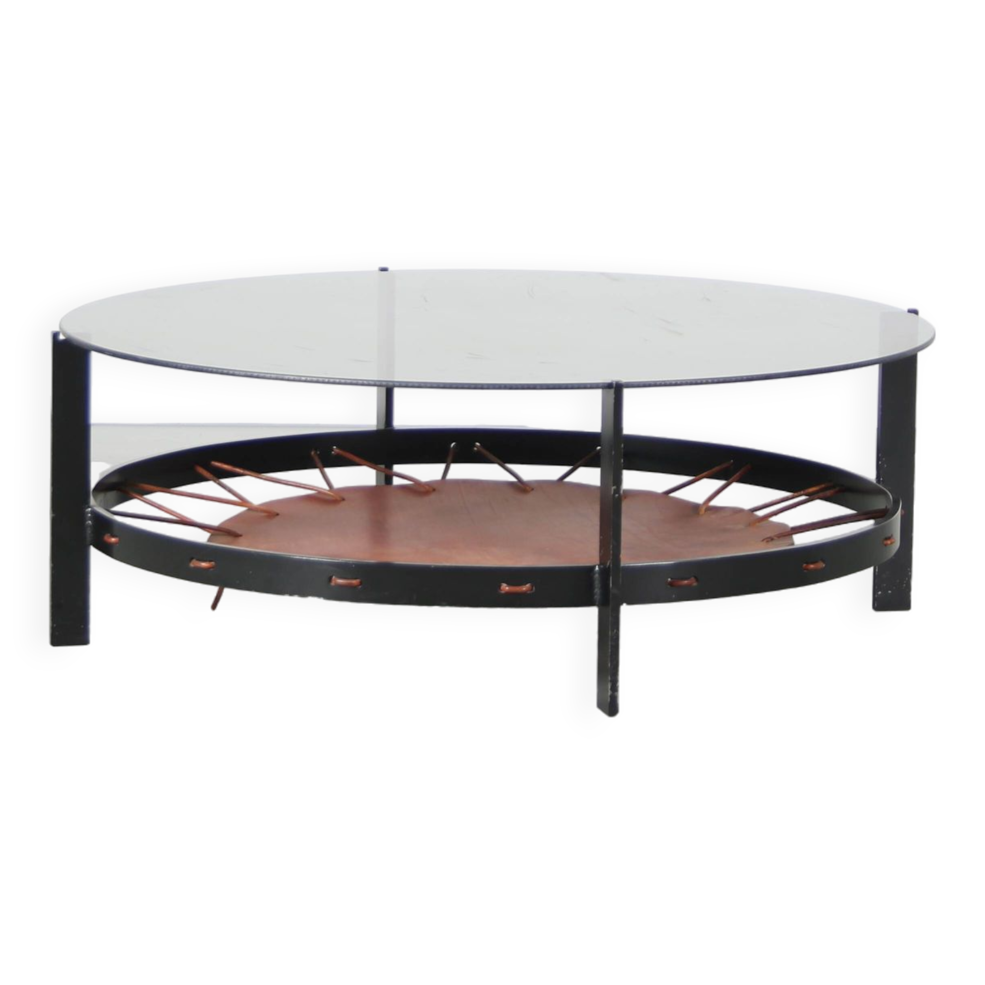 1950s dutch design coffee table with leather magazine rack