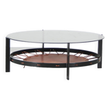 1950s dutch design coffee table with leather magazine rack