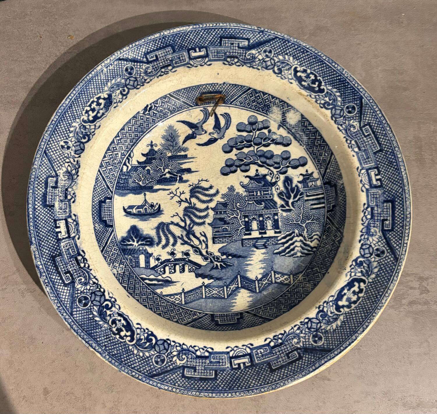 Antique Early Staffordshire Stone China Blue Willow Pattern Plate / Made in England