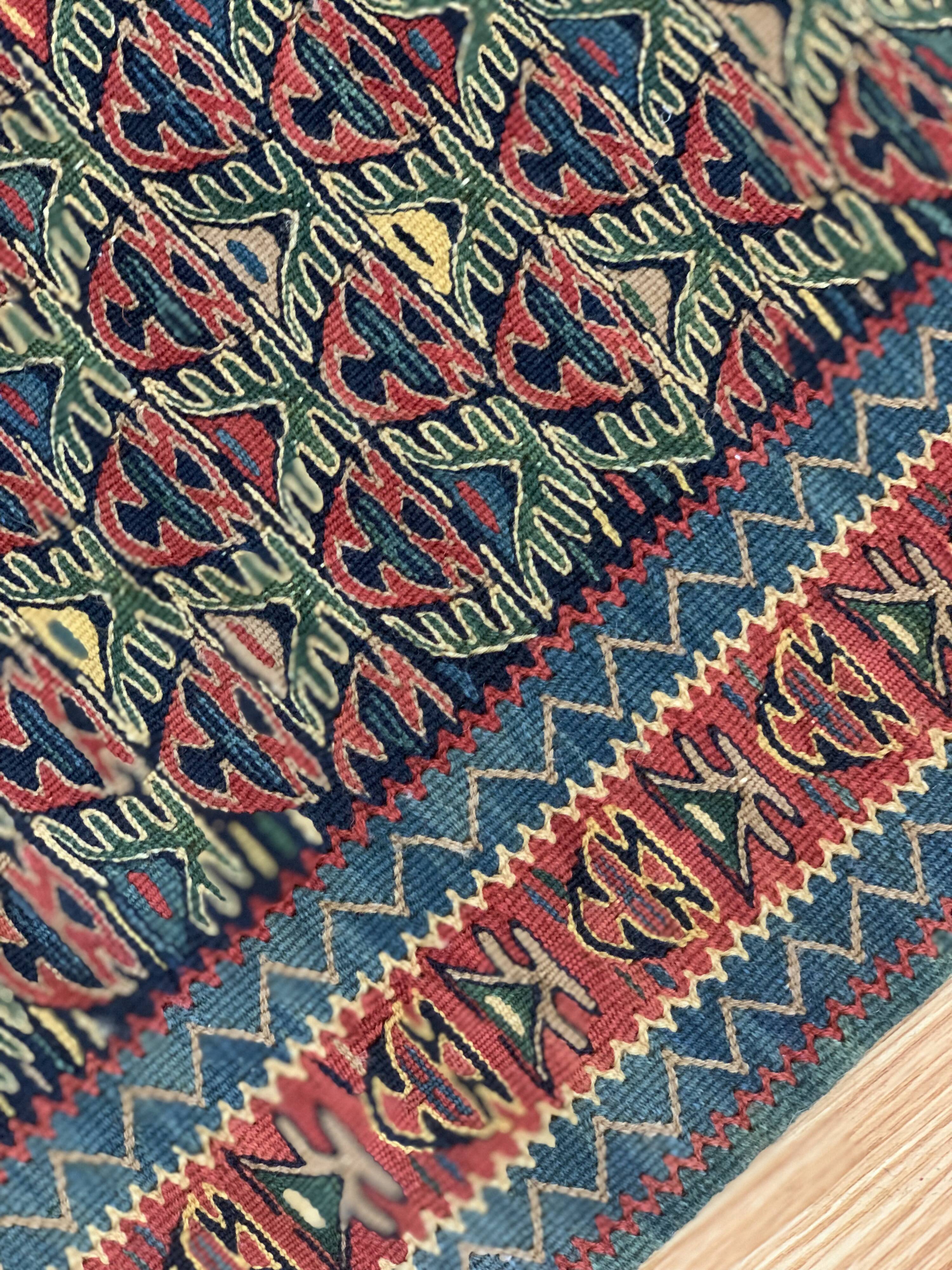 Pair of blue & green silk and wool kilims handmade persian rugs