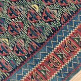 Pair of blue & green silk and wool kilims handmade persian rugs