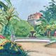Original watercolor by tony minartz (1870-1944) spring walk in a park on the côte d'azur