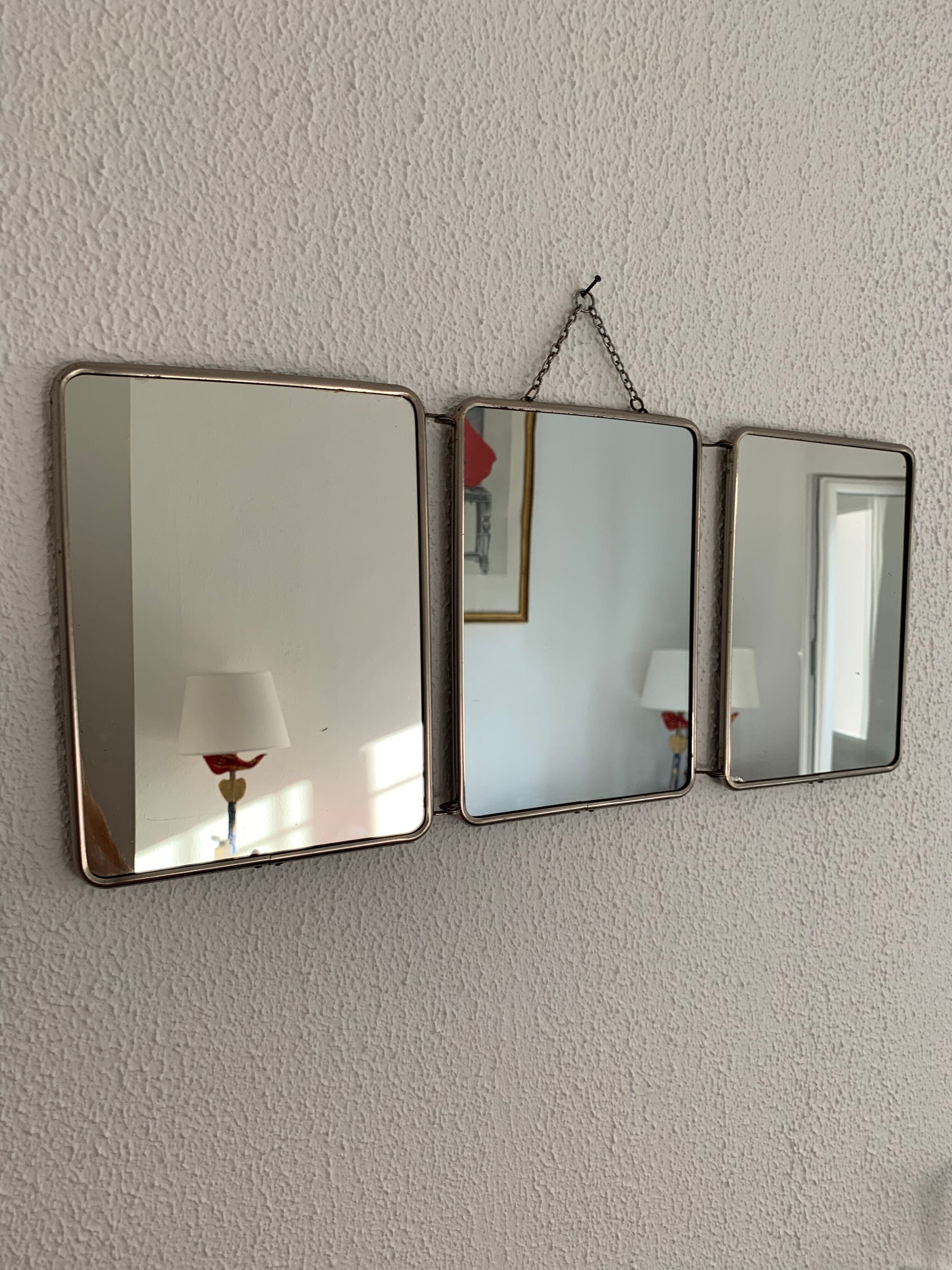 Vintage mirror 1960 triptych barber blue king - 24 x 59 cm