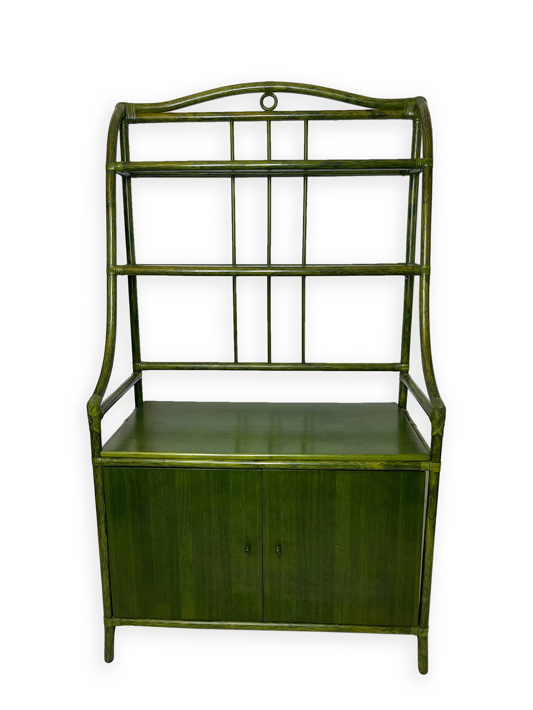 Buffet en rotin vert et hêtre, années 1970