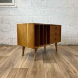 Scandinavian oak chest of drawers with vinyl storage, 60s