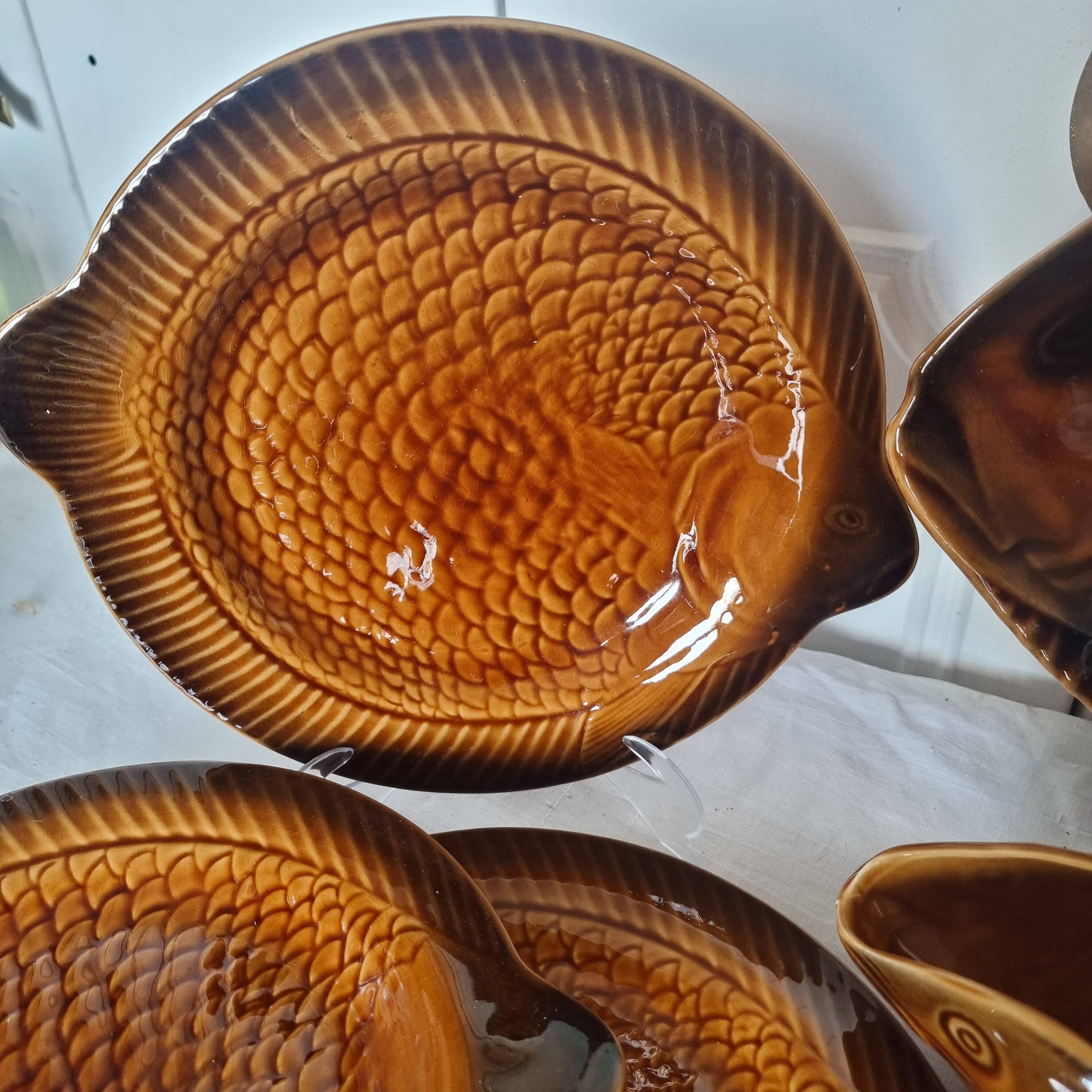 French ceramic dinnerware and plates set sarraguemines 1970s