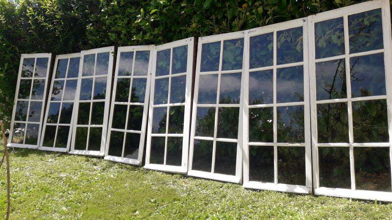 Lot of 4 oak windows H141xL112/117cm old small panes