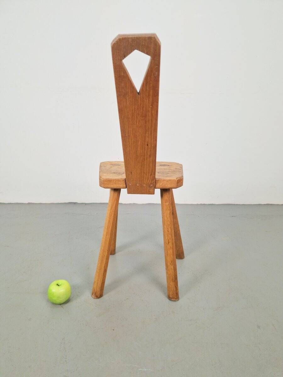 Dutch Brutalist Oak Plant Table or Stool, 1950s