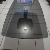 Rectangular living room coffee table with tempered glass and central foot