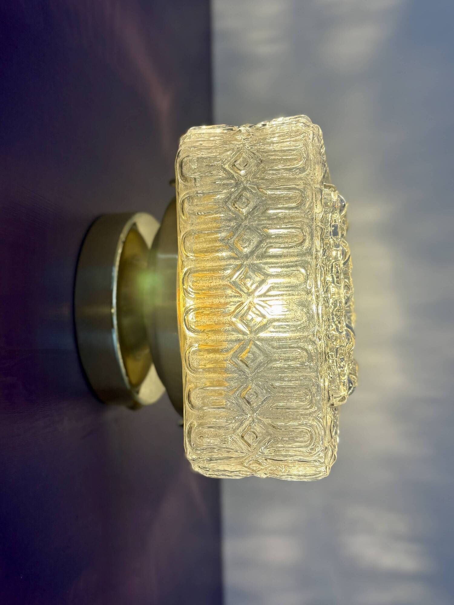 Vintage square globe wall or ceiling light in moulded glass