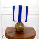 Lampe à poser vintage pied grès pyrité abat-jour laine rayures