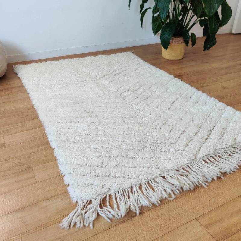 Béni Ouarain rug white Shaggy 105x165 cm